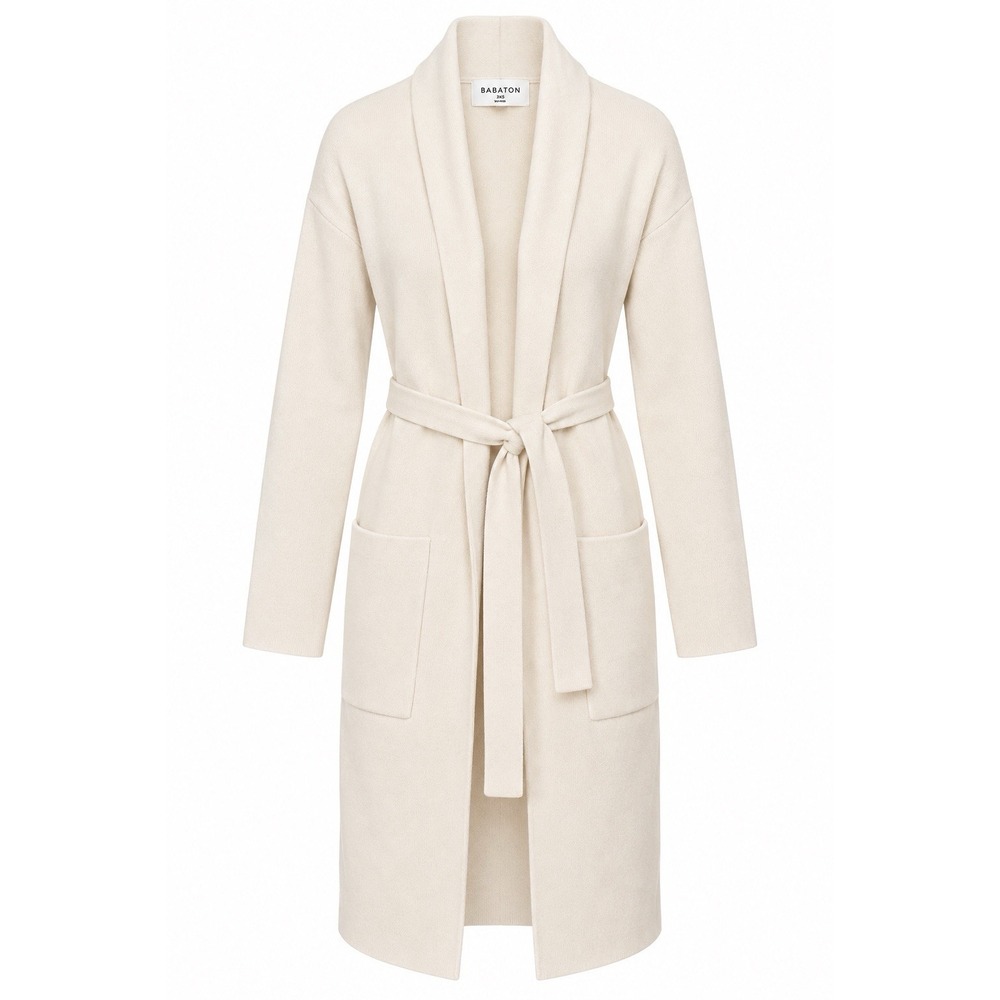 Aritzia Babaton Long Cardigan 2XS Ivory Belted Duster Ecovero Pockets 95788
